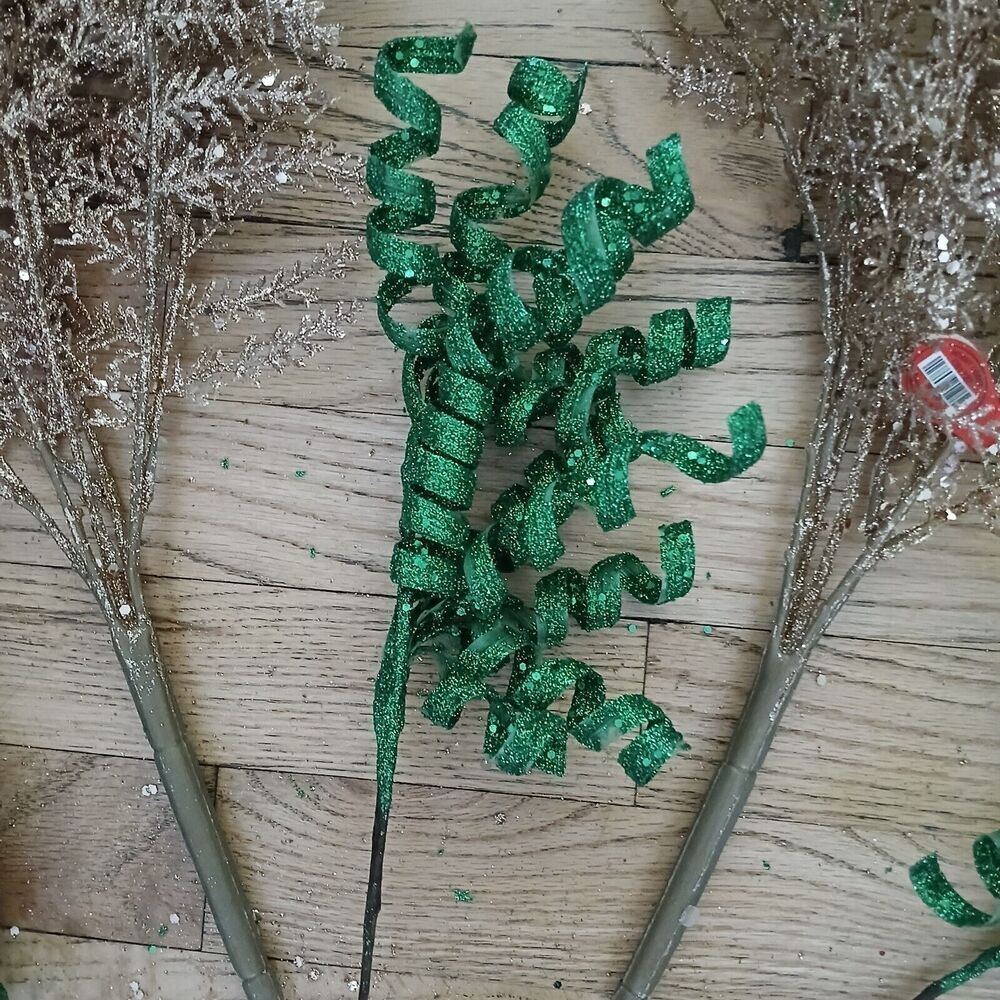 Hobby Lobby Large Christmas Holiday Floral Decor Pine Leaf Gold-Glitter Plastic - Picture 12 of 12